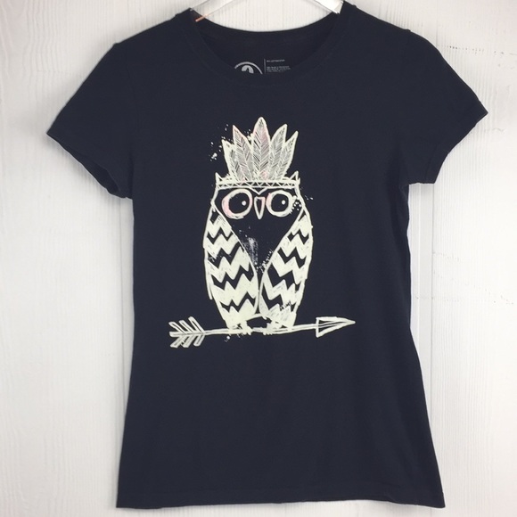 A Lab Tops - Owl Graphic Print Boho short sleeve black Sz Med